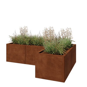 Cortenstaal plantenbak - L-vorm - 150 x 100 x 40 cm - Met bodemplaat