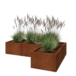 Cortenstaal plantenbak - L-vorm - 150 x 100 x 30 cm - Met bodemplaat