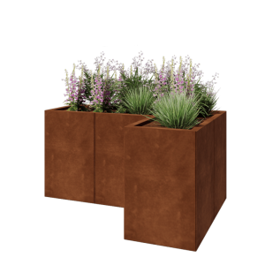 Cortenstaal plantenbak - L-vorm - 120 x 80 x 60 cm - Met bodemplaat
