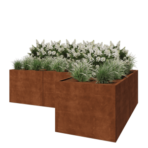 Cortenstaal plantenbak - L-vorm - 300 x 200 x 80 cm - Met bodemplaat