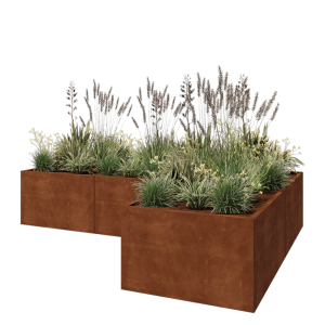 Cortenstaal plantenbak - L-vorm - 300 x 200 x 60 cm - Met bodemplaat