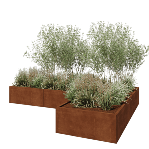 Cortenstaal plantenbak - L-vorm - 300 x 200 x 40 cm - Met bodemplaat