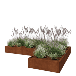 Cortenstaal plantenbak - L-vorm - 300 x 200 x 30 cm - Met bodemplaat