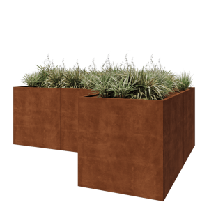 Cortenstaal plantenbak - L-vorm - 300 x 200 x 100 cm - Met bodemplaat