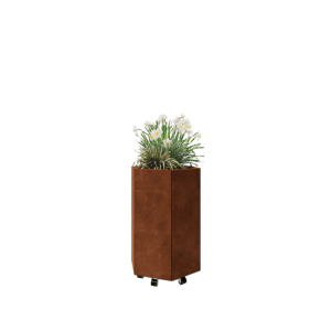 Cortenstaal plantenbak - Zeshoek - 59,3 x 52 x 80 cm - Met bodemplaat - Met wielen