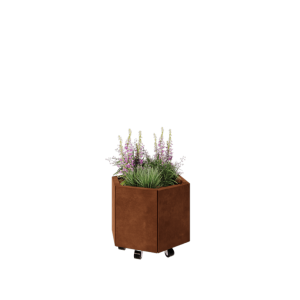 Cortenstaal plantenbak - Zeshoek - 59,3 x 52 x 40 cm - Met bodemplaat - Met wielen