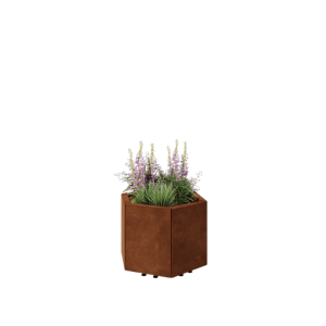 Cortenstaal plantenbak - Zeshoek - 59,3 x 52 x 40 cm - Met bodemplaat - Met poten