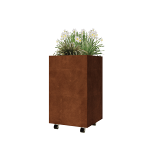 Cortenstaal plantenbak - Vierkant - 50 x 50 x 80 cm - Met bodemplaat - Met wielen