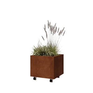 Cortenstaal plantenbak - Vierkant - 50 x 50 x 40 cm - Met bodemplaat - Met wielen