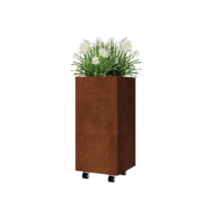 Cortenstaal plantenbak - Vierkant - 40 x 40 x 80 cm - Met bodemplaat - Met wielen