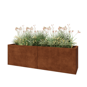Cortenstaal plantenbak XXL - Rechthoek - 200 x 50 x 60 cm - Met bodemplaat
