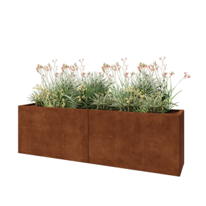 Cortenstaal plantenbak XXL - Rechthoek - 200 x 40 x 60 cm - Met bodemplaat