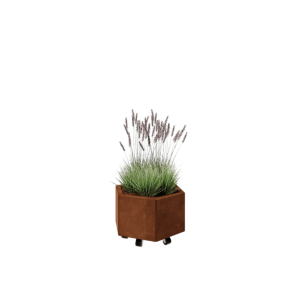 Cortenstaal plantenbak - Zeshoek - 59,3 x 52 x 30 cm - Met bodemplaat - Met wielen