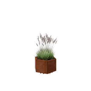 Cortenstaal plantenbak - Zeshoek - 59,3 x 52 x 30 cm - Met bodemplaat - Met poten