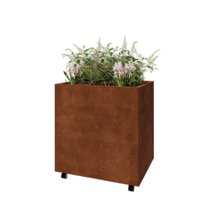 Cortenstaal plantenbak - Rechthoek - 80 x 60 x 80 cm - Met bodemplaat - Met wielen