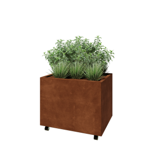 Cortenstaal plantenbak - Rechthoek - 80 x 60 x 60 cm - Met bodemplaat - Met wielen