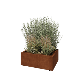 Cortenstaal plantenbak - Rechthoek - 80 x 60 x 30 cm - Met bodemplaat - Met poten