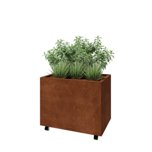 Cortenstaal plantenbak - Rechthoek - 80 x 50 x 60 cm - Met bodemplaat - Met wielen