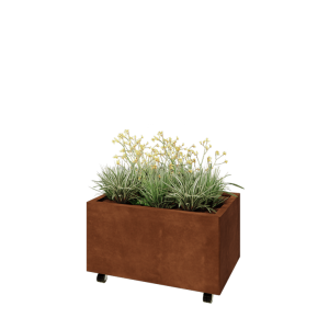 Cortenstaal plantenbak - Rechthoek - 80 x 50 x 40 cm - Met bodemplaat - Met wielen