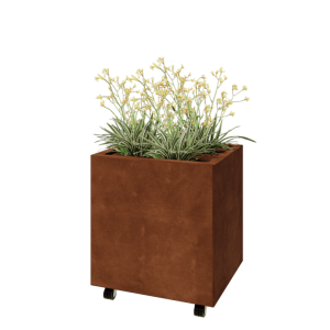 Cortenstaal plantenbak - Rechthoek - 60 x 50 x 60 cm - Met bodemplaat - Met wielen