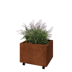 Cortenstaal plantenbak - Rechthoek - 60 x 50 x 40 cm - Met bodemplaat - Met wielen