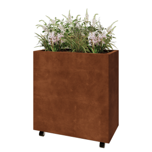 Cortenstaal plantenbak - Rechthoek - 80 x 40 x 80 cm - Met bodemplaat - Met wielen