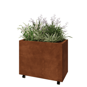 Cortenstaal plantenbak - Rechthoek - 80 x 40 x 60 cm - Met bodemplaat - Met wielen