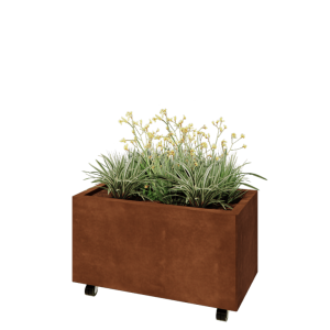 Cortenstaal plantenbak - Rechthoek - 80 x 40 x 40 cm - Met bodemplaat - Met wielen