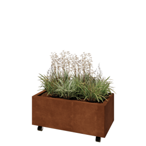 Cortenstaal plantenbak - Rechthoek - 80 x 40 x 30 cm - Met bodemplaat - Met wielen