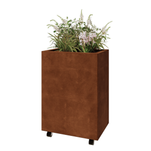 Cortenstaal plantenbak - Rechthoek - 60 x 40 x 80 cm - Met bodemplaat - Met wielen