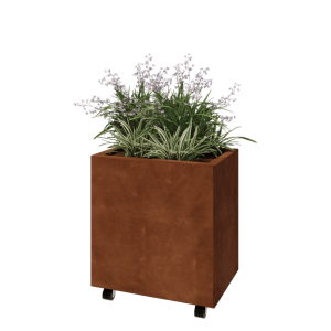 Cortenstaal plantenbak - Rechthoek - 60 x 40 x 60 cm - Met bodemplaat - Met wielen