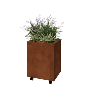 Cortenstaal plantenbak - Rechthoek - 50 x 40 x 60 cm - Met bodemplaat - Met wielen