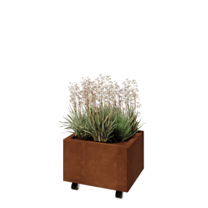 Cortenstaal plantenbak - Rechthoek - 50 x 40 x 30 cm - Met bodemplaat - Met wielen