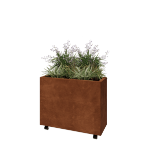 Cortenstaal plantenbak - Rechthoek - 80 x 30 x 60 cm - Met bodemplaat - Met wielen