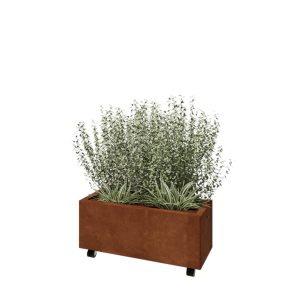 Cortenstaal plantenbak - Rechthoek - 80 x 30 x 30 cm - Met bodemplaat - Met wielen