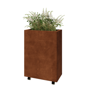 Cortenstaal plantenbak - Rechthoek - 60 x 30 x 80 cm - Met bodemplaat - Met wielen