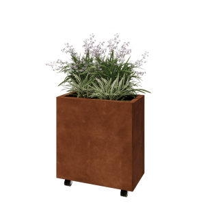 Cortenstaal plantenbak - Rechthoek - 60 x 30 x 60 cm - Met bodemplaat - Met wielen