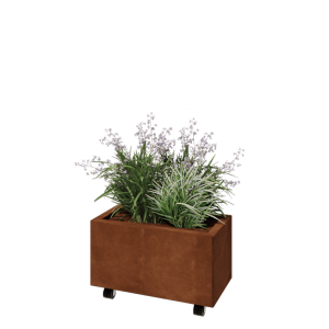 Cortenstaal plantenbak - Rechthoek - 60 x 30 x 30 cm - Met bodemplaat - Met wielen