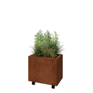 Cortenstaal plantenbak - Rechthoek - 50 x 30 x 40 cm - Met bodemplaat - Met wielen