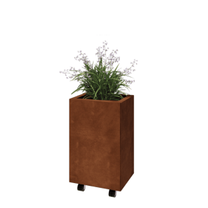 Cortenstaal plantenbak - Rechthoek - 40 x 30 x 60 cm - Met bodemplaat - Met wielen