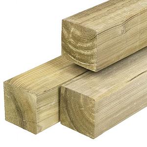 Grenen paal 12 x 12 x 300 cm vers groen geïmpregneerd geschaafd 4 ronde hoeken, Neutraal