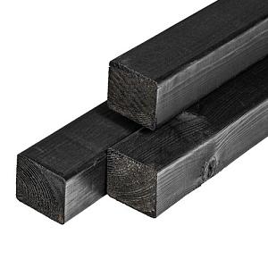Grenen paal 8,8 x 8,8 x 300 cm, zwart gespoten, geschaafd, 4 ronde hoeken