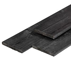 Grenen plank 1,6 x 14,0 x 300 cm, vers, zwart gespoten, geschaafd, 4 ronde hoeken, PEFC
