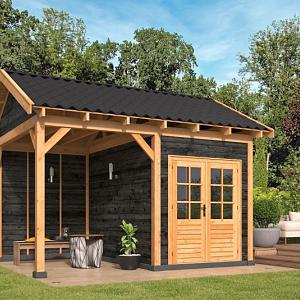 Overkapping Hamar L Type 3 Douglas gedroogd potdekselplank zwart – moderne en duurzame tuinoverkappi
