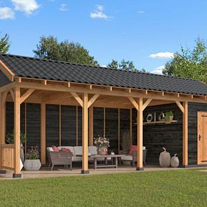 Overkapping Hamar L Type 10 Douglas gedroogd potdekselplank zwart – moderne en duurzame tuinoverkapp