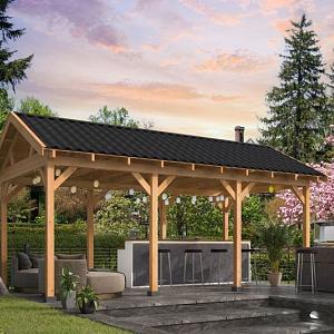 Overkapping Hamar L Type 5 Douglas gedroogd potdekselplank blank – luxe buitenverblijf met natuurlij