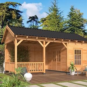 Overkapping Hamar L Type 7 Douglas gedroogd potdekselplank blank – luxe buitenverblijf met natuurlij