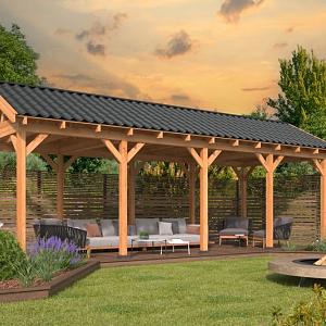 Overkapping Hamar L Type 9 Douglas gedroogd potdekselplank blank – luxe buitenverblijf met natuurlij