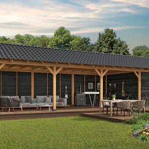 Overkapping Hamar XL Type 10 Douglas gedroogd potdekselplank zwart – ruime en luxe buitenoverkapping