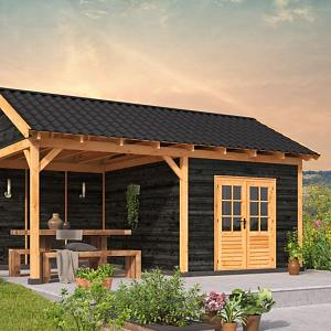 Overkapping Hamar XL Type 3 Douglas gedroogd potdekselplank zwart – ruime en luxe buitenoverkapping